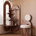 Modern Wooden Storage Shelf Interior With Multi Tiered Shelves Accent Chair And Natural Light