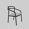 Modern Dining Chair With Black Frame Armrests And Beige Cushion