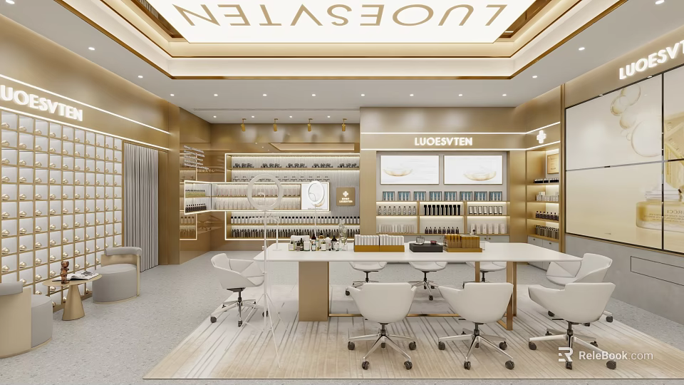 Modern Luxury Kitchen Showroom With Open Layout Cabinets Island And Seating Area 3d model 