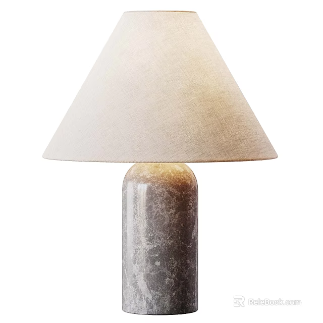 Elegant Table Lamp With Natural Linen Shade And Light Gray Marble Base 3d model 