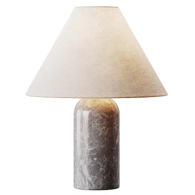 Elegant Table Lamp With Natural Linen Shade And Light Gray Marble Base 3d model