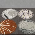Round Rugs with Fringed Edges in Various Colors and Patterns on Wooden Floor