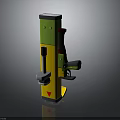 3D Model Of Vertical Yellow And Green Mechanical Device With Control Lever Red Base