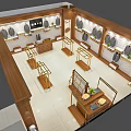 Louis XIII Clothing Store Interior With Mannequins Display Racks And Marble Flooring