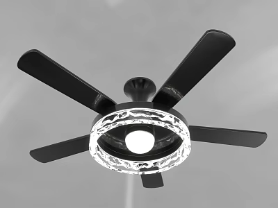 Ceiling Fan Light With Black Blades And White Circular Decor Central Bulb 3d model
