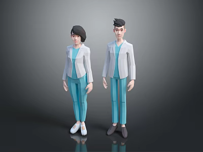Game and Movie Characters 3D Models of Two Medical Professionals in Blue and White Outfits 3d model