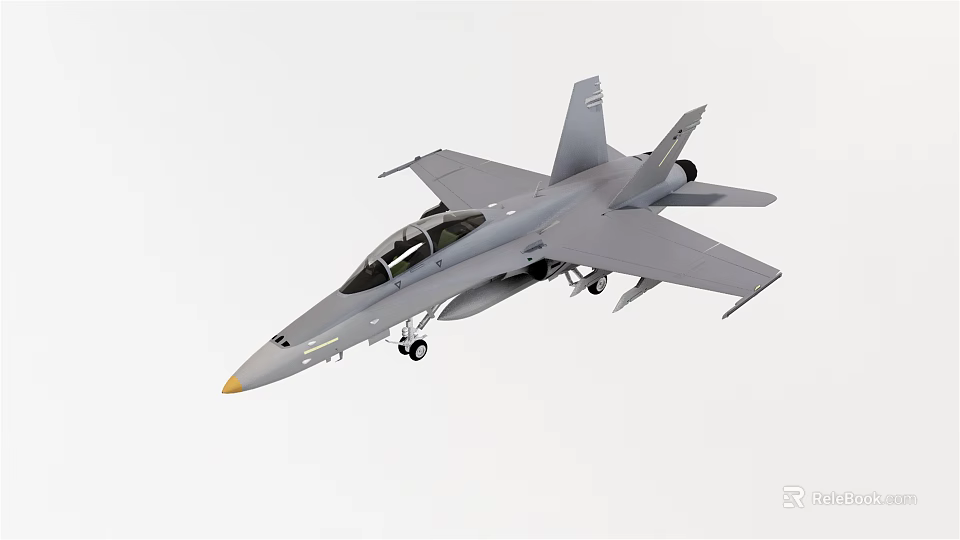 Gray Fighter Jet With Cockpit Landing Gear Wings And Missile Attachments 3d model 