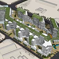 Modern Commercial Complex Design With Green Roofs Central Plaza And Pedestrian Walkways