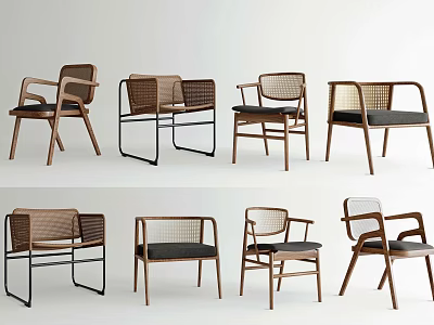 Modern Leisure Chairs With Wooden Frame Wicker Details And Cushioned Seats 3d model