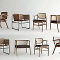 Modern Leisure Chairs With Wooden Frame Wicker Details And Cushioned Seats