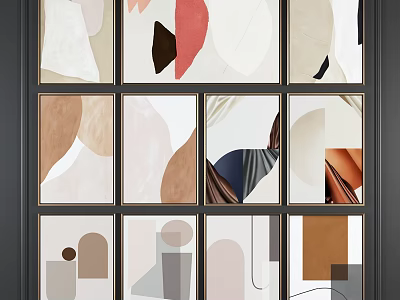 Abstract Geometric Pattern Decorative Panels With Multiple Grids And Colorful Shapes 3d model