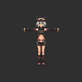 3D Female Anime Character With Animal Ears Wearing Black Outfit Short Skirt And Arm Guards