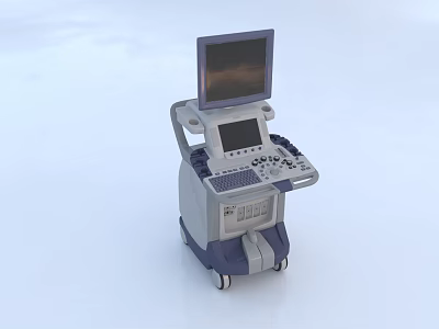 Medical Ultrasound Diagnostic Equipment With Wheeled Cart Monitor And Control Panel 3d model