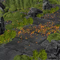 Natural Stepping Stones Path With Green Plants Fallen Leaves And Rocks