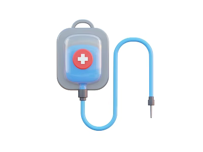 Medical IV Bag With Red Cross Symbol And Blue Fluid Infusion Tube And Needle 3d model
