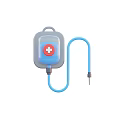 Medical IV Bag With Red Cross Symbol And Blue Fluid Infusion Tube And Needle