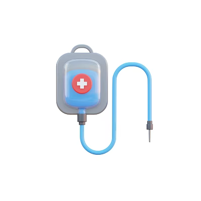Medical IV Bag With Red Cross Symbol And Blue Fluid Infusion Tube And Needle 3d model