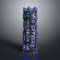 Cartoon Fantasy Tower In Pixel Style With Block Structure And Blue Glowing Lights