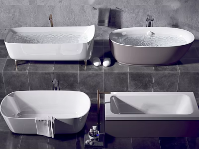 Various Modern Bathtub Designs In White And Gray With Stylish Faucet Details 3d model