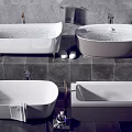 Various Modern Bathtub Designs In White And Gray With Stylish Faucet Details