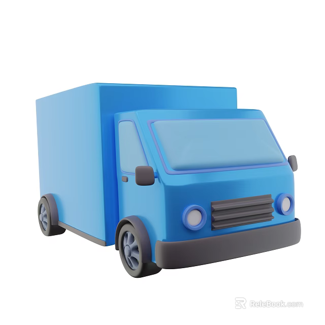 Cartoon Style Blue Delivery Truck With Rounded Design And Black Wheels Features 3d model 