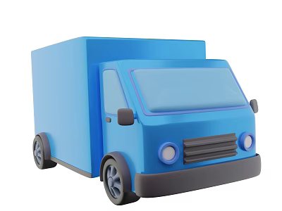 Cartoon Style Blue Delivery Truck With Rounded Design And Black Wheels Features 3d model