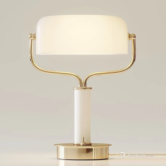 Modern Stylish Table Lamp With Gold Metal Frame White Lampshade And Cylindrical Base 3d model 