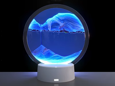 Ornamental Decor Set With Circular Design Blue Sand Flow And Lighted White Base 3d model