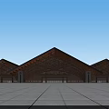 Modern Station Exterior Featuring Triangular Wooden Structure Roof Multiple Roofs Spacious Square And Blue Sky
