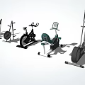 Various Types of Home Gym Sports Equipment Including Rowing Machine Exercise Bike and Treadmill