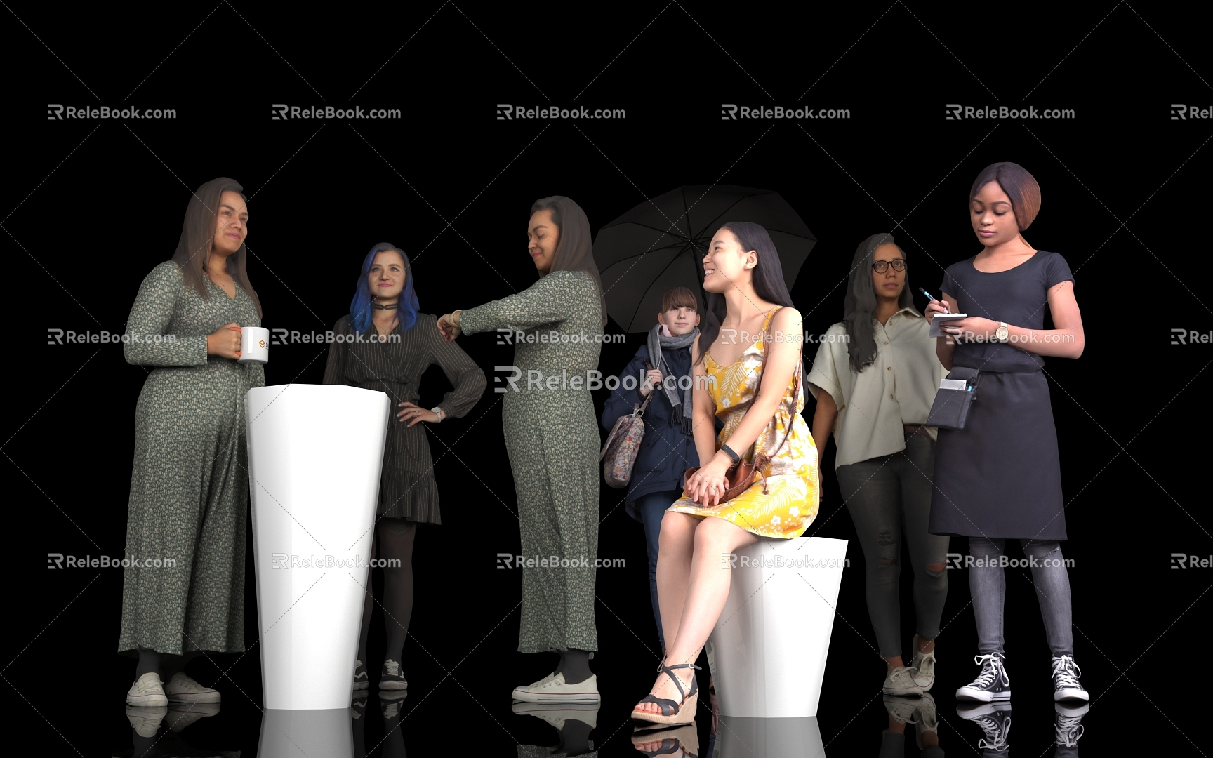 Many women gather, dinner, conversation, conversation, sitting posture, standing posture, beautiful women, dress foreigners, scene, model atmosphere 3d model