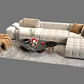 Modern L shaped Sofa Coffee Table Set with Brown Accent Chair Cushions and Gray Rug