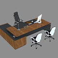 Modern Wooden Office Desk Featuring Computer Monitor Keyboard Mouse and Black White Office Chairs