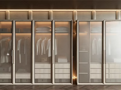 Elegant Modern Wardrobe with Glass Doors Clothes Drawers and Built-in Lighting 3d model