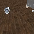 Dark Brown Wooden Flooring with Natural Grain and Elephant Toy in Home Interior