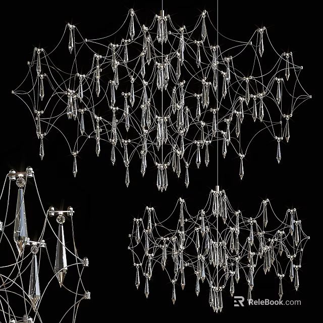 Modern Artistic Chandelier Design With Metal Chains And Hanging Crystal Pendants 3d model 