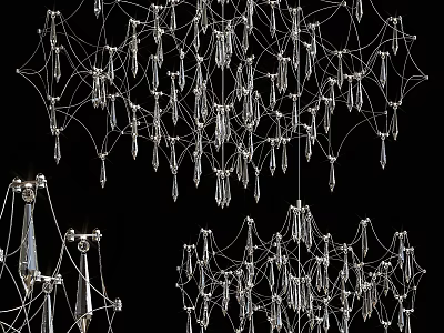 Modern Artistic Chandelier Design With Metal Chains And Hanging Crystal Pendants 3d model