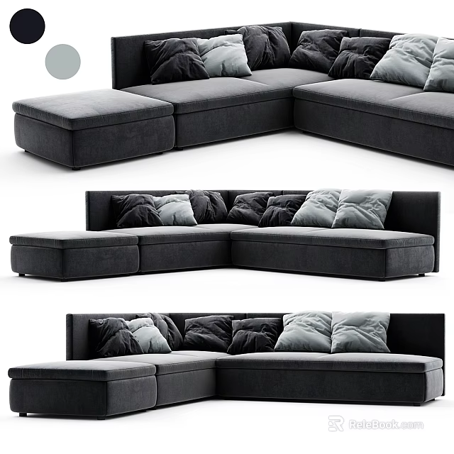 Modern Gray L shaped Sectional Sofa With Soft Plush Pillows And Comfortable Cushions 3d model