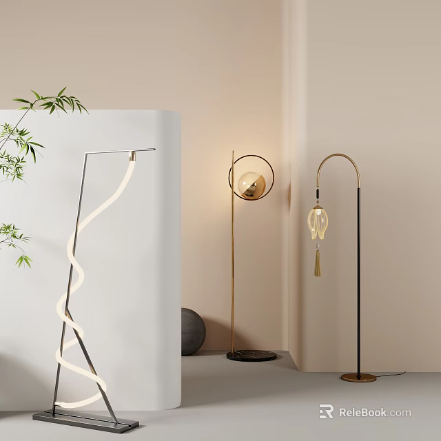 Modern Floor Lamps With Diverse Designs In Minimalist Interior Space 3d model 