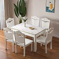 Modern White Dining Table Set With Marble Top And Six Carved Back Chairs 3d model