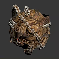 Artisanal Decorative Household Item With Brown And White Shell Decorations And Woven Texture Design