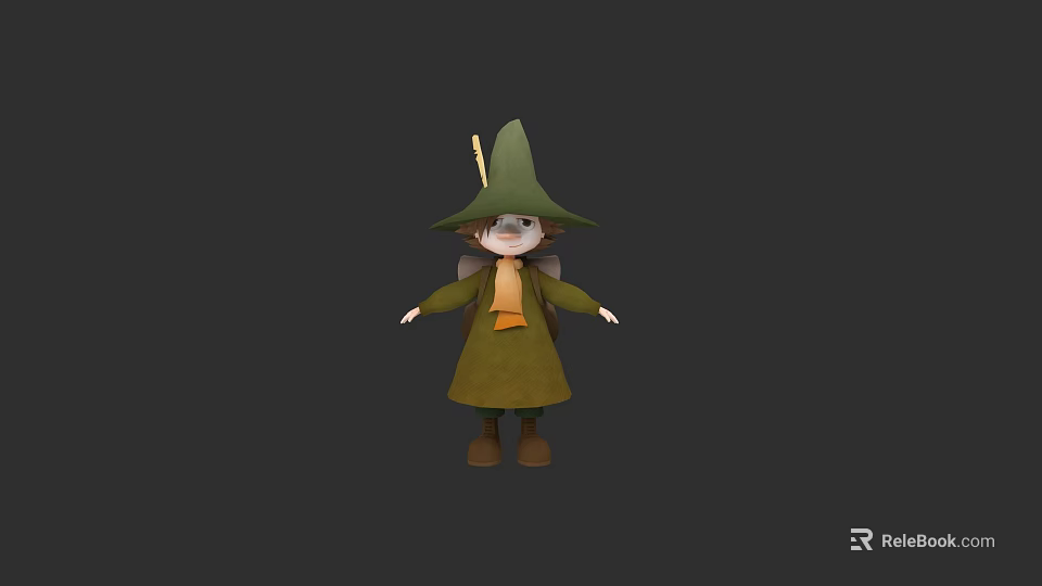 3D Model Game Movie Character Wizard with Green Pointed Hat Green Robe Scarf and Wand 3d model 