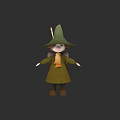 3D Model Game Movie Character Wizard with Green Pointed Hat Green Robe Scarf and Wand