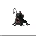 Deep Sea Creature With Bioluminescent Lure Sharp Teeth Green Body Fins And Claws