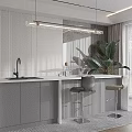 Modern Restaurant Interior Design With Bar Counter Stools Green Plant And Lighting