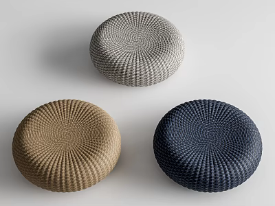 Round Woven Floor Cushions in Neutral Brown and Dark Blue Soft Comfortable Decorative Living Essentials 3d model