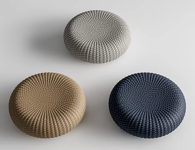 Round Woven Floor Cushions in Neutral Brown and Dark Blue Soft Comfortable Decorative Living Essentials 3d model