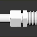 3D Rendered White Mechanical Connector Featuring Threaded End And Hexagonal Body