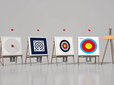 Fun Shooting Game Playground Equipment With Target Boards Numbers Red Flags And Wooden Stands 3d model