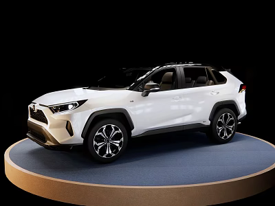 White Toyota SUV Showcased On Blue Circular Display Platform With Black Background 3d model